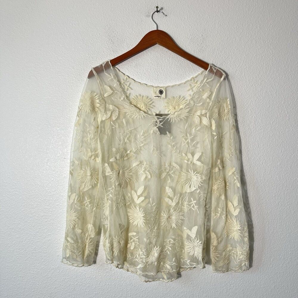 NWT Anthropologie Everleigh Sheer Embroidered Top in Ivory XS Sheer Romantic